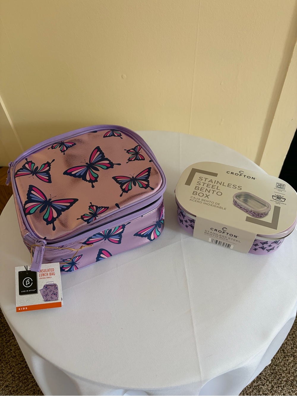 Butterfly lunchbox box and Crofton Stainless Steel Bento Box - Purple and Silver